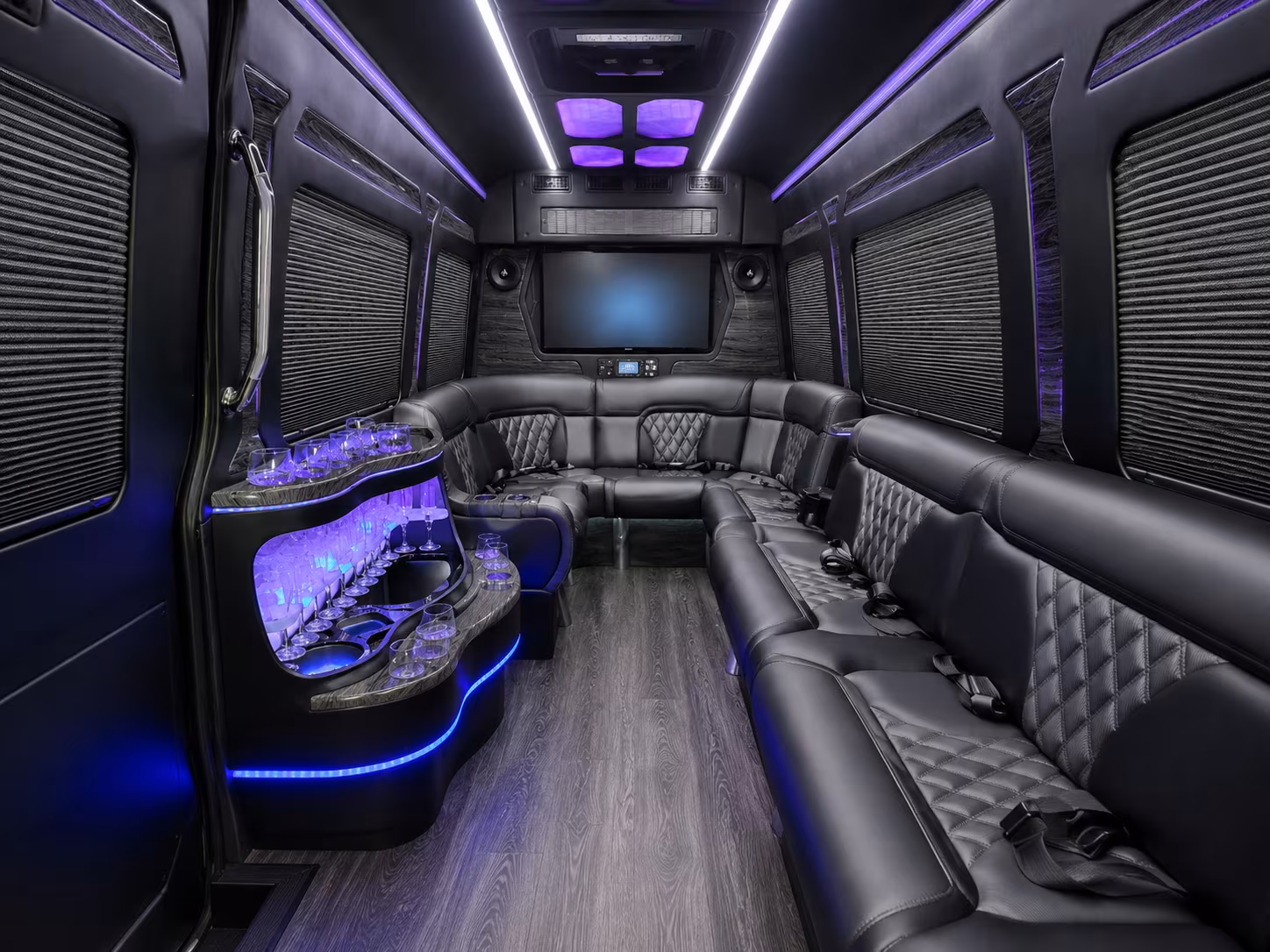 montgomery 18 passenger party bus inside
